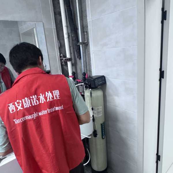 西安2吨全自动软化水设备配齐投用 润新117q3控制阀玻璃钢罐体实拍